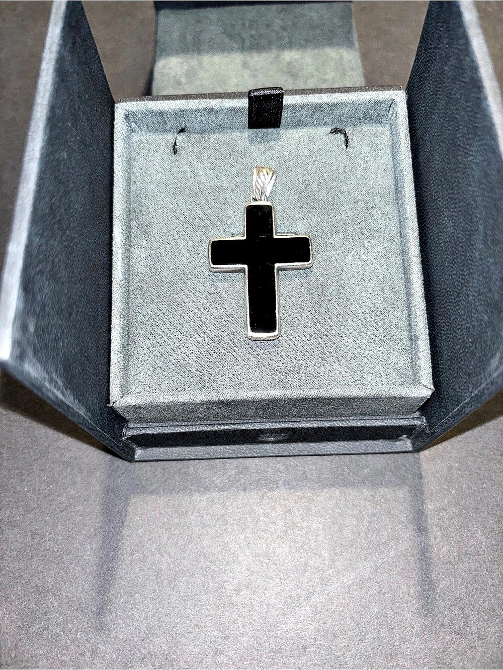 David Yurman Exotic Stone Cross Pendant with Black Onyx in Sterling Silver, 26mm